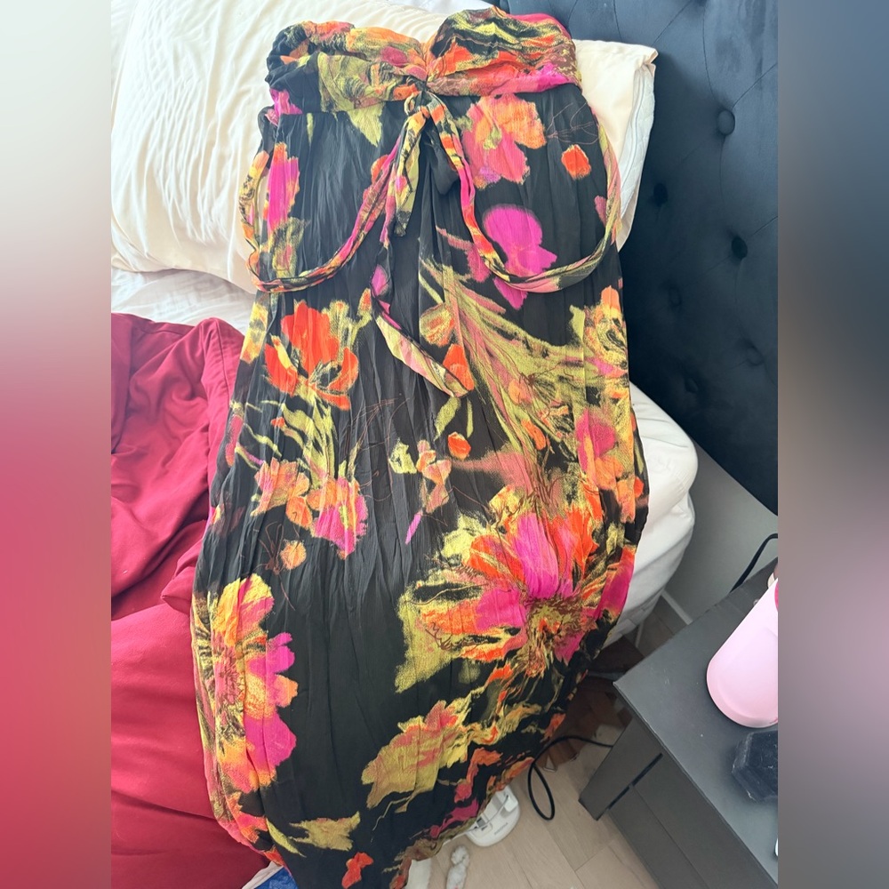 Xhilaration Black Swim Sarong with Neon Pink & Orange Floral Print